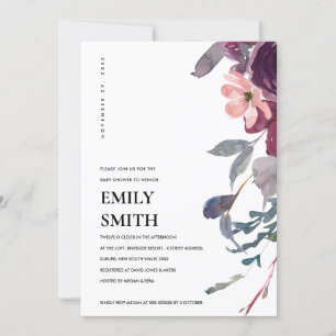 INVITATION BABY SHOWER FLORAL PURPLE LILAC DOUX
