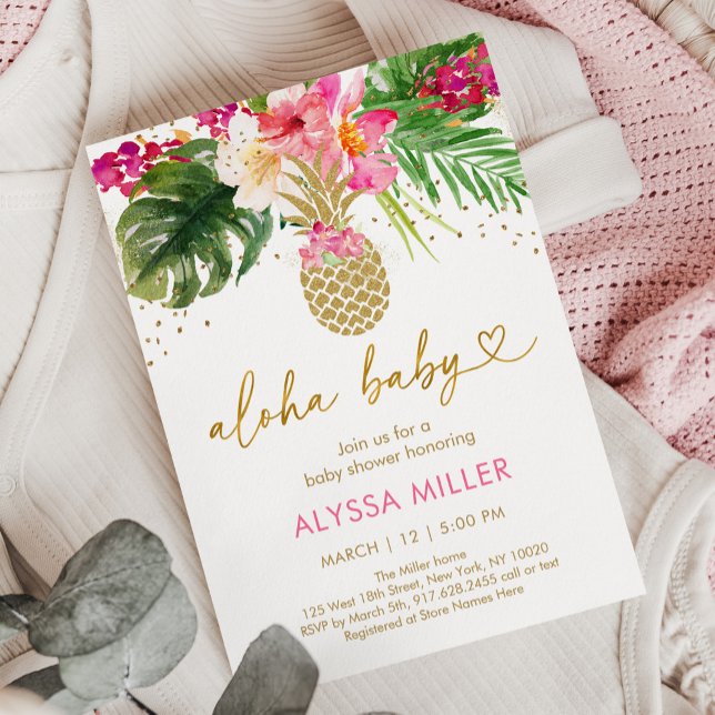 Invitation Baby shower floral rose ananas (Créateur téléchargé)