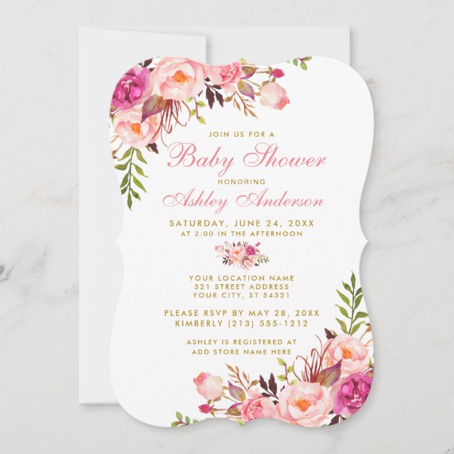 Invitation Baby shower Floral Rose Blush BP (Devant)