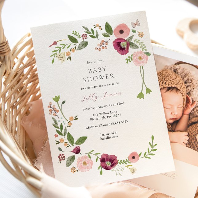 Invitation Baby shower Floral rose Boho vintage (Créateur téléchargé)