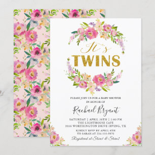 Invitation Baby shower floral rose Chic Twins