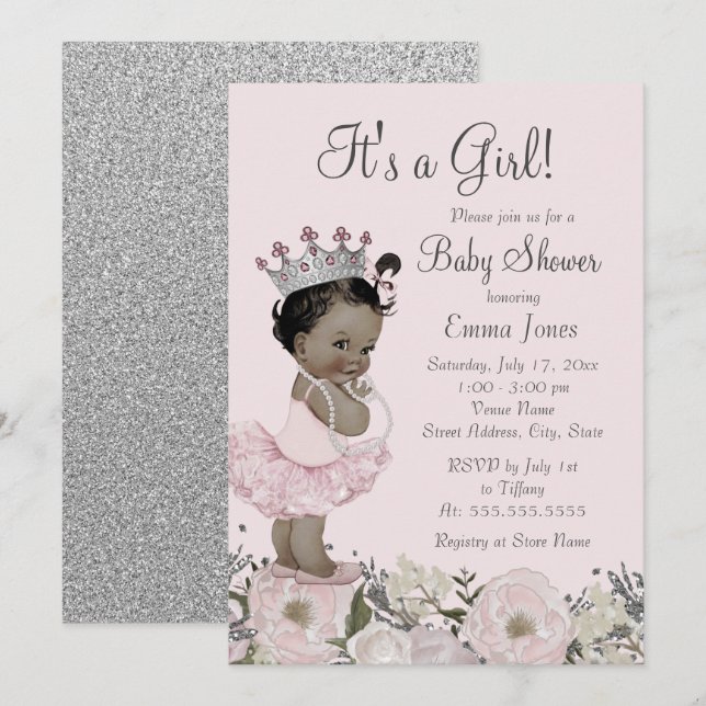 Invitation Baby shower Floral Rose d'Amérique africaine (Devant / Derrière)