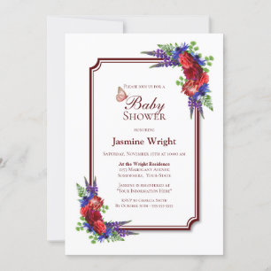 Invitation Baby shower Floral Rose de Bourgogne