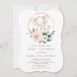 Invitation Baby shower floral rose d'éléphant de charme