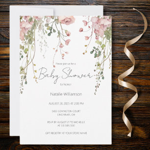 Invitation Baby shower floral rose délicat