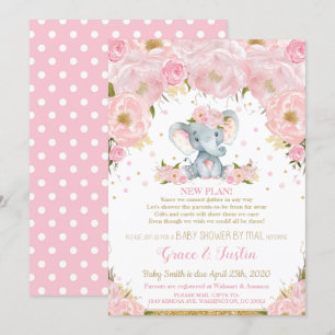 Invitation Baby shower floral rose éléphant par Mail Girl