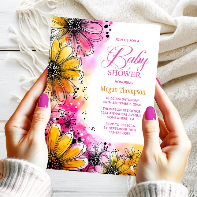 Invitation Baby shower floral rose et orange (Créateur téléchargé)