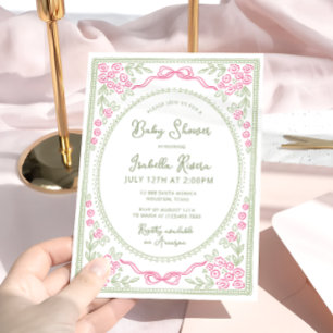 Invitation Baby shower floral rose et vert