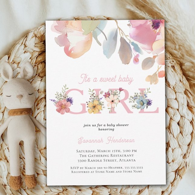 Invitation Baby shower floral rose fille (Créateur téléchargé)