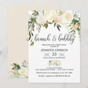 Invitation Baby Shower Floral Rose Ivory et Champagne pour un