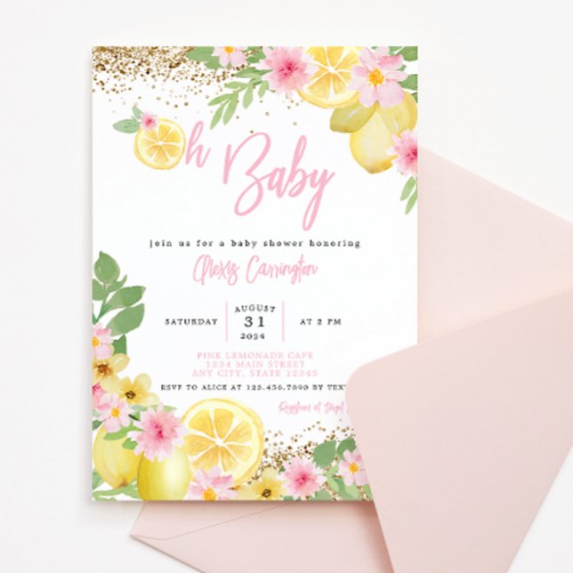 Invitation Baby shower floral rose limonade (Créateur téléchargé)