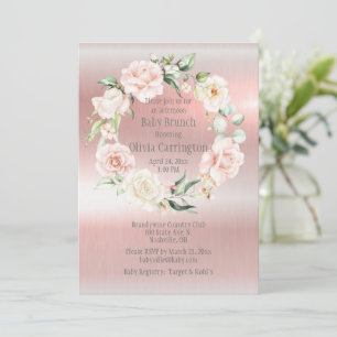 Invitation Baby shower Floral rose métallique Brunch
