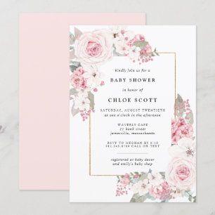 Invitation Baby shower floral rose pâle