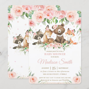 Invitation Baby shower Floral rose pâle