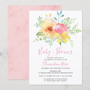 Invitation Baby shower floral rose pâle de l'été Pastel