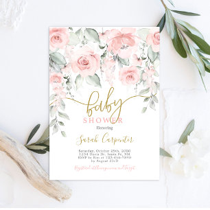 Invitation Baby shower floral rose pâle fille