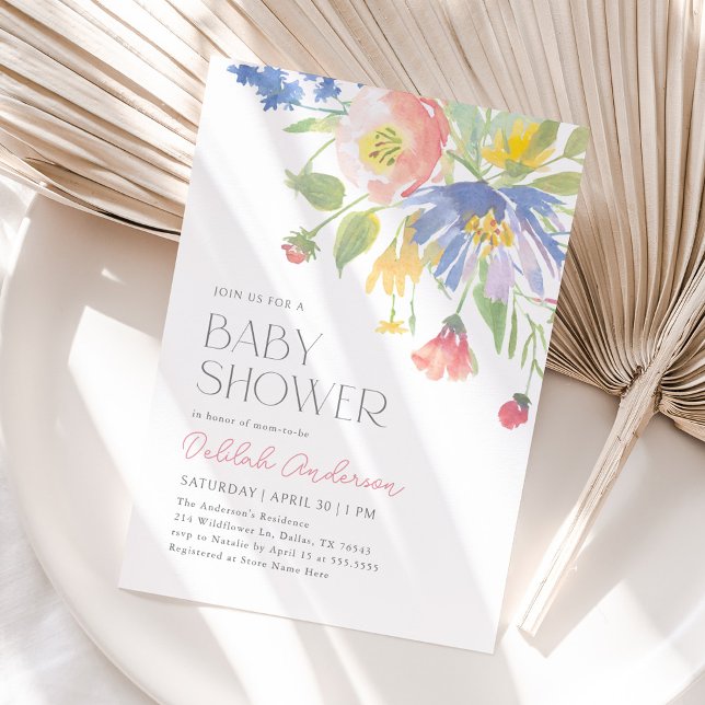 Invitation Baby shower Floral rose pourpre (Créateur téléchargé)