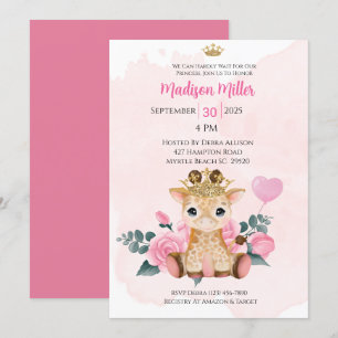 Invitation Baby shower Floral rose princesse Giraffe Invitat