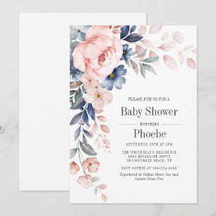 Invitation Baby shower floral rose rose fleuri