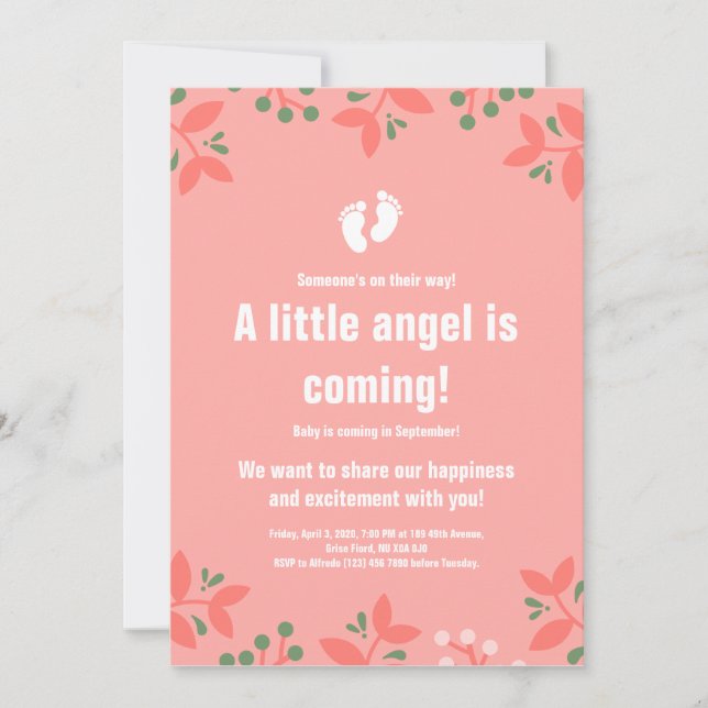 Invitation Baby shower floral rose septembre fille pieds (Devant)