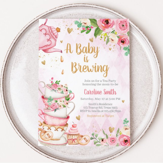 Invitation Baby shower Floral Rose Tea Party (Tea Party Baby Shower Invitation)