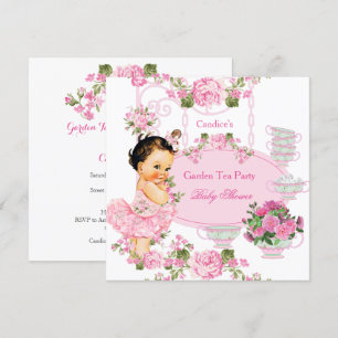 Invitation Baby shower Floral Rose Tea Party Pink Brunette