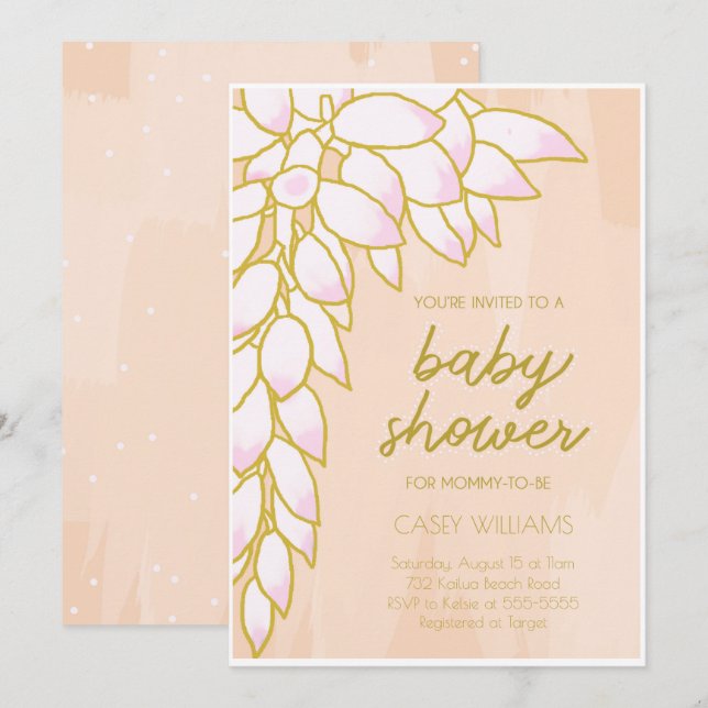 Invitation Baby shower floral rose tropicale (Devant / Derrière)