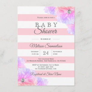 Invitation Baby shower floral rose vif personnalisé