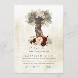 Invitation Baby shower Floral Rustique Bourgogne