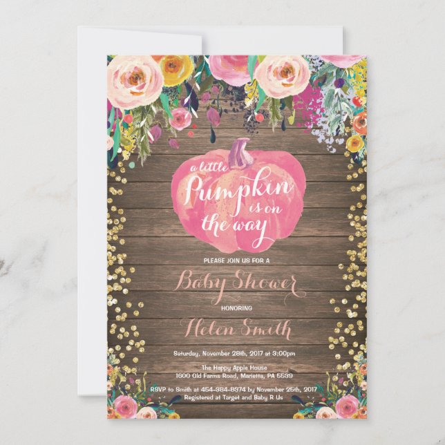 Invitation Baby shower Floral Rustique Citrouille (Devant)