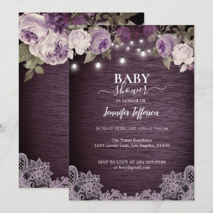 Invitation Baby shower Floral Rustique violet