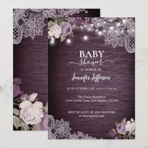 Invitation Baby shower Floral Rustique violet