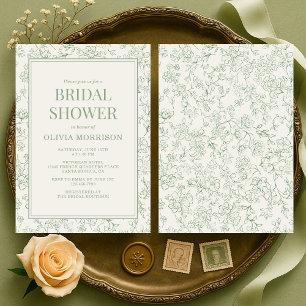 Invitation Baby Shower Floral Sage Vert Ivoire Mariage França