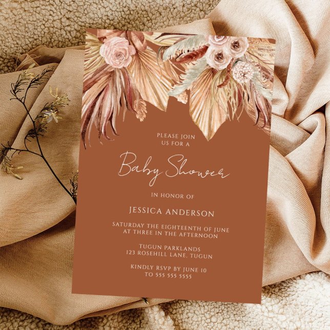 Invitation Baby shower Floral séché en terre cuite Boho (Créateur téléchargé)