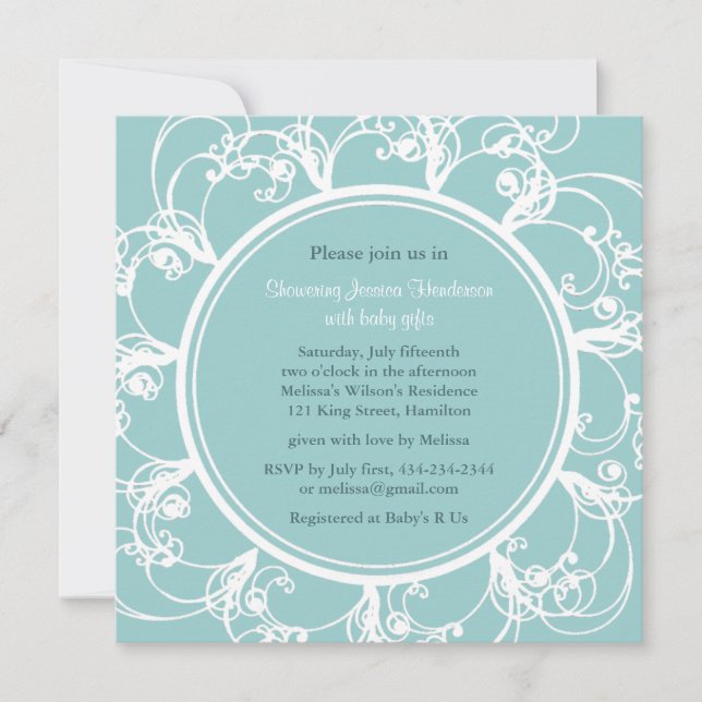 Invitation Baby shower floral soigné (turquoise) (Devant)