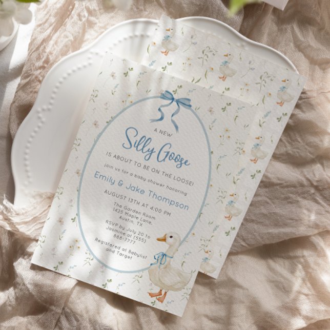Invitation Baby shower floral soyeux de Bow bleu oie (Créateur téléchargé)