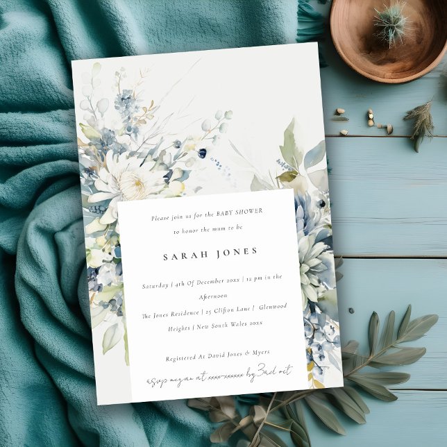 Invitation Baby shower floral Succulent bleu doux (Créateur téléchargé)