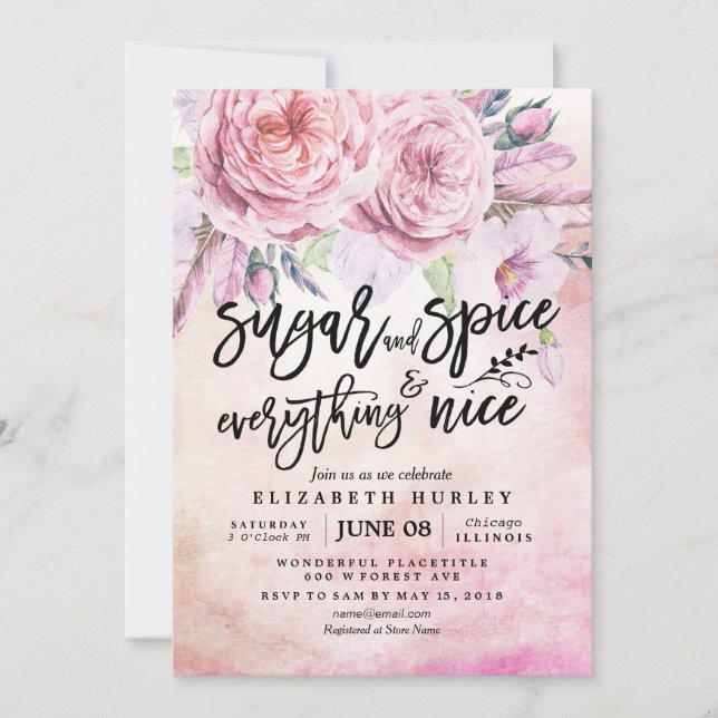 Invitation Baby shower Floral Sucre & Épices & Tout Nice (Devant)