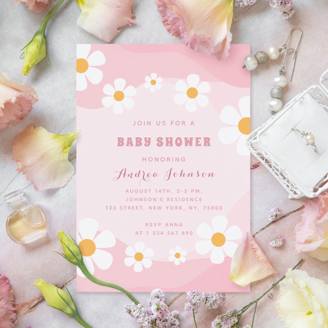 Invitation Baby shower floral super Dusty Rose Retro Daisy (Créateur téléchargé)