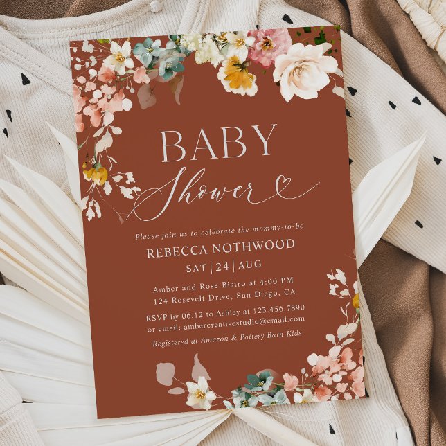 Invitation Baby shower Floral Terracotta (Créateur téléchargé)