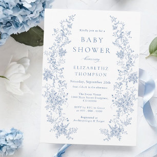 Invitation Baby shower Floral Toile Bleu
