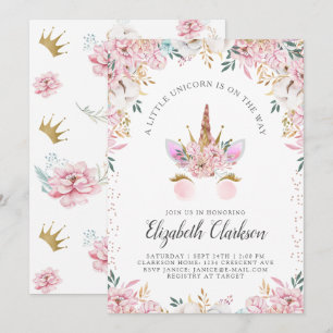 Invitation Baby shower Floral Unicorn Princess