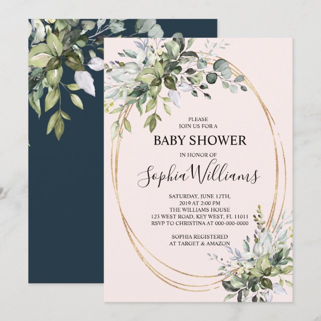 Invitation Baby shower Floral verdoyant (Devant / Derrière)