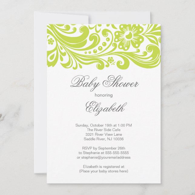Invitation Baby shower floral vert de Chartreuse moderne (Devant)