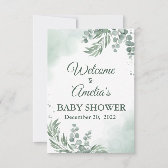 Invitation Baby shower Floral Vert Sage Affiche de bienvenue  (Devant)