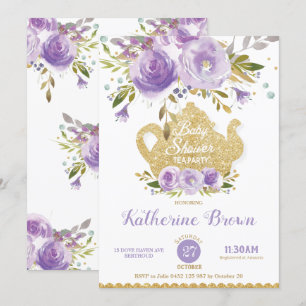 Invitation Baby shower floral violet High Tea Party Baby Girl