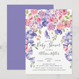 Invitation Baby shower Floral Violet Violet