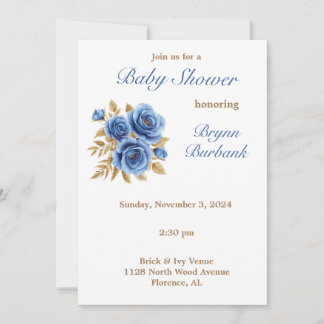 Invitation Baby shower Florales Bleues et naturelles Invitati