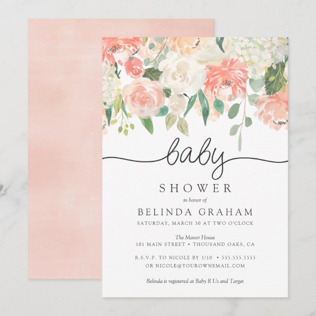 Invitation Baby shower| Florales douces 02 (Devant / Derrière)