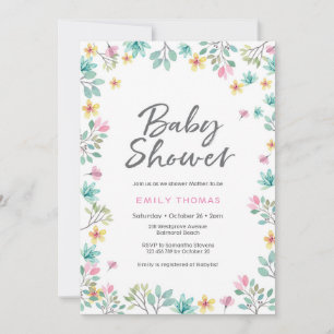 Invitation baby shower flûtes d'aquarelle rose